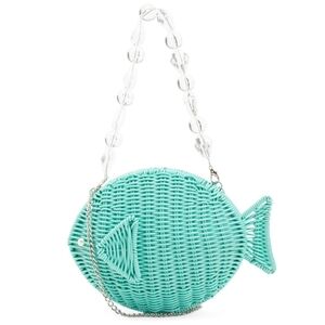 Aqua Fish-Shaped Woven Clutch
